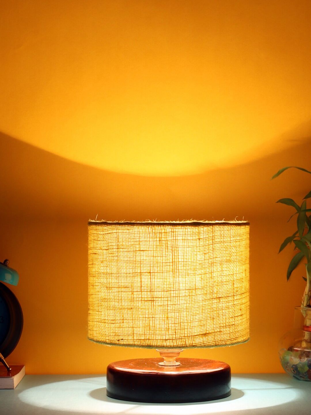 Devansh Yellow Jute Table lamp with Wood Brown Base Price in India