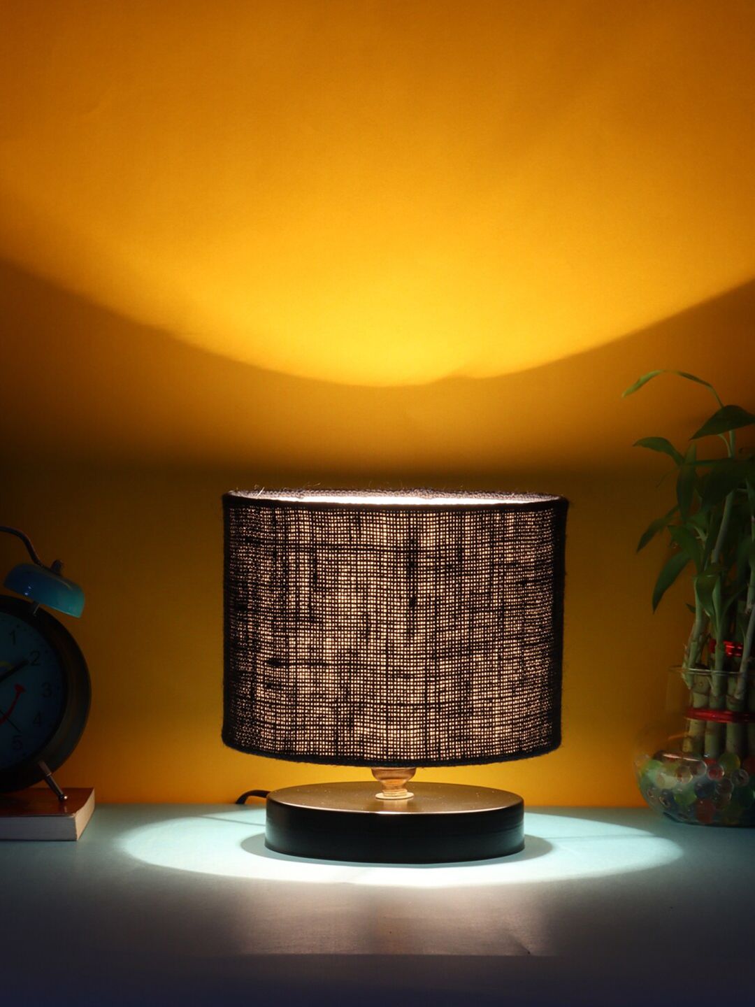 Devansh Black Traditional Iron Table Lamp with Shade Price in India