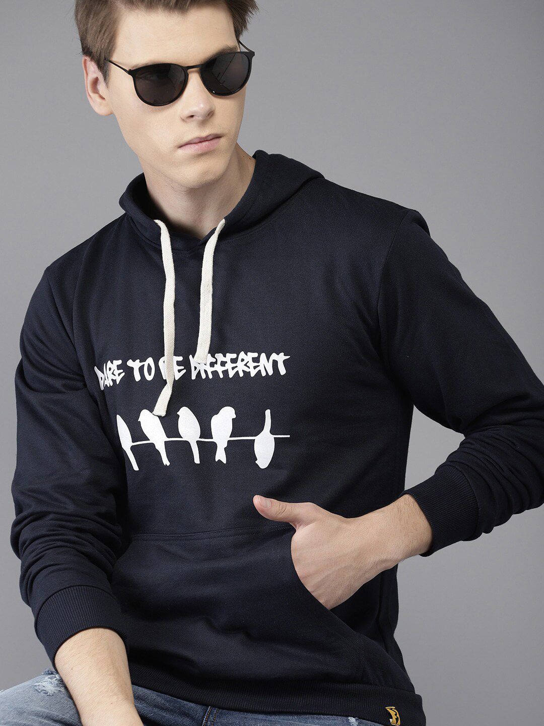 CAHOOT Men Navy Blue Printed Hooded Sweatshirt
