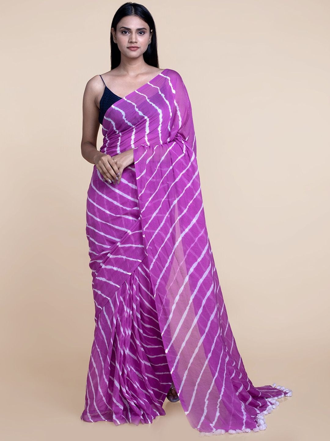 Suta Purple & White Leheriya Saree
