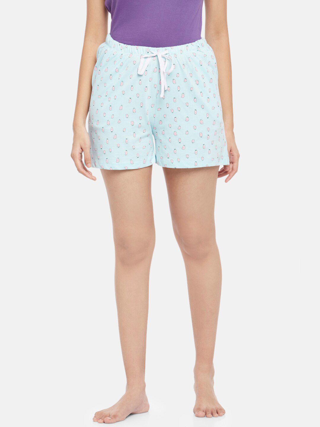 Dreamz by Pantaloons Women Blue & White Pure Cotton Printed Lounge Shorts Price in India