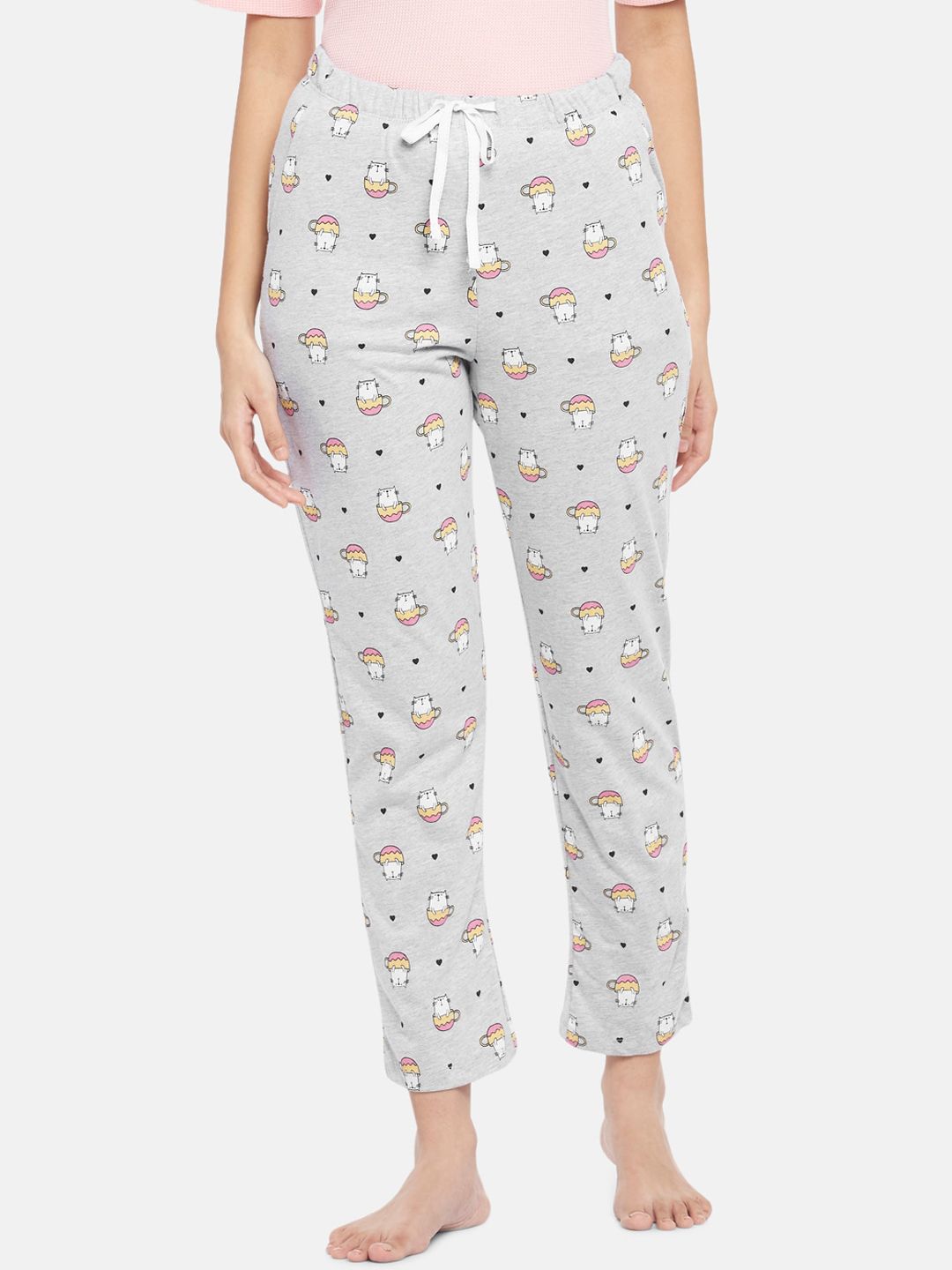 Dreamz by Pantaloons Women Grey Printed Cotton Lounge Pants Price in India