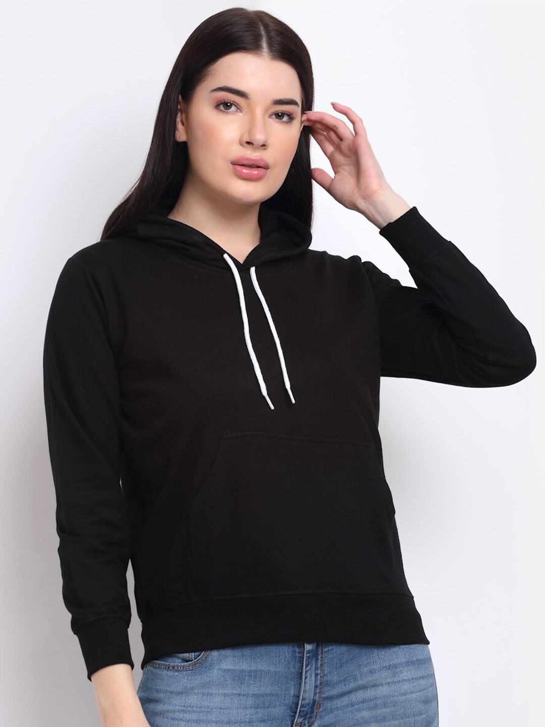 TAG 7 Women Black Hooded Cotton Sweatshirt Price in India