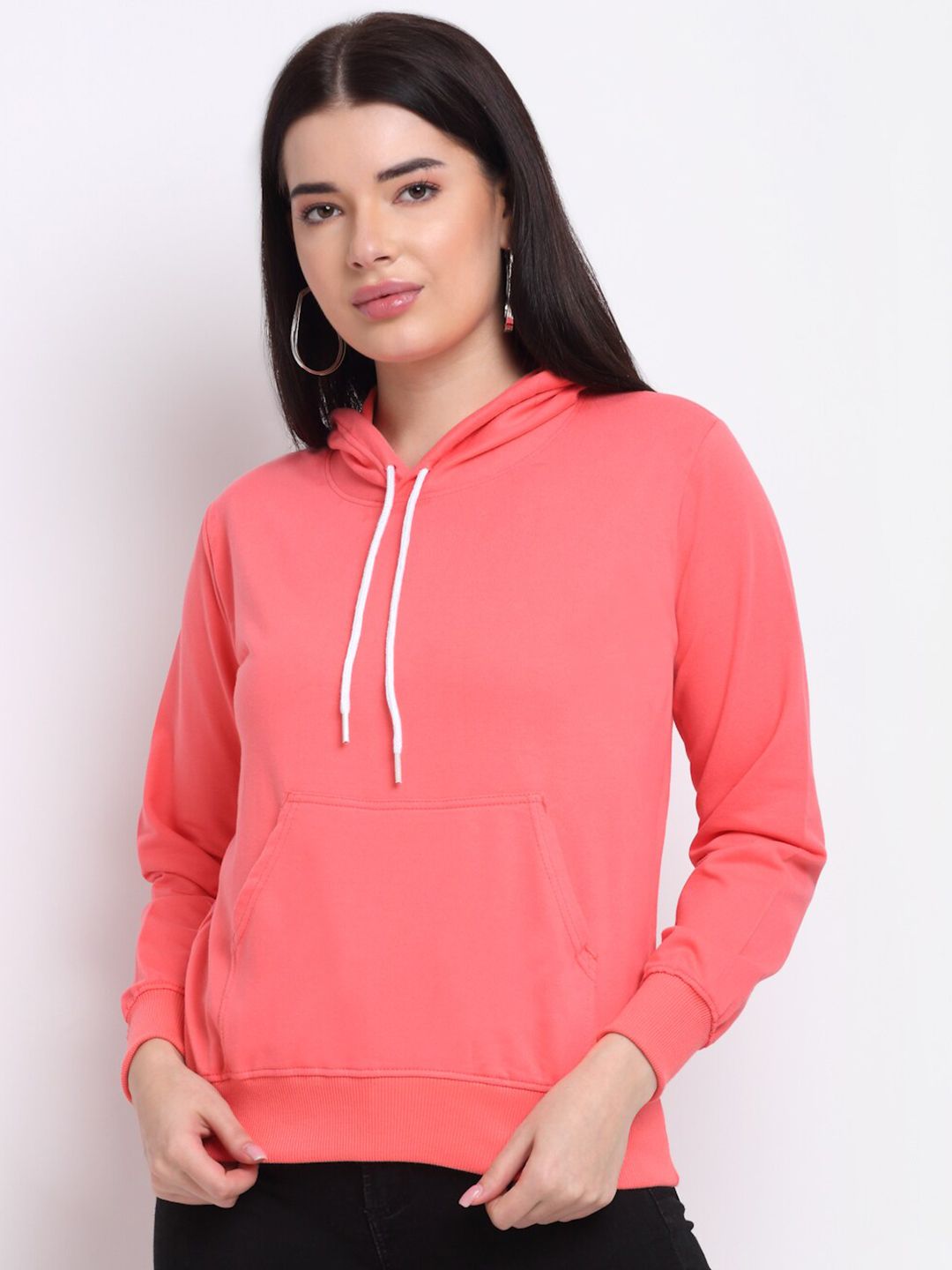 TAG 7 Women Pink Pure Cotton Hooded Sweatshirt Price in India