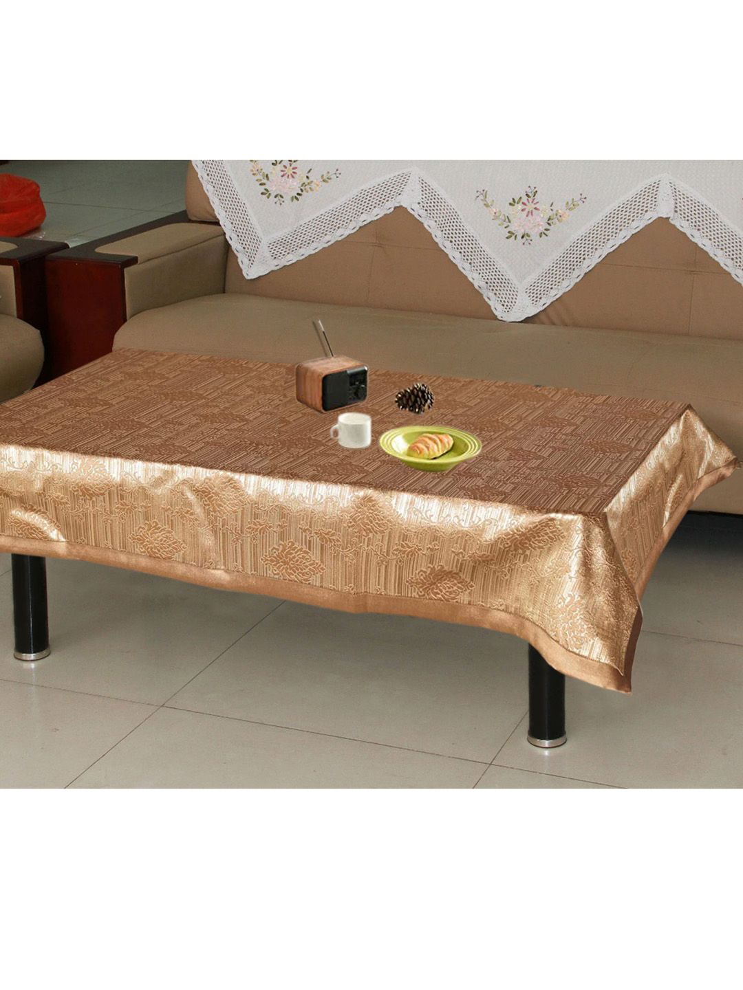 Lushomes Beige Self Design Jacquard 6-Seater Table Cover Price in India
