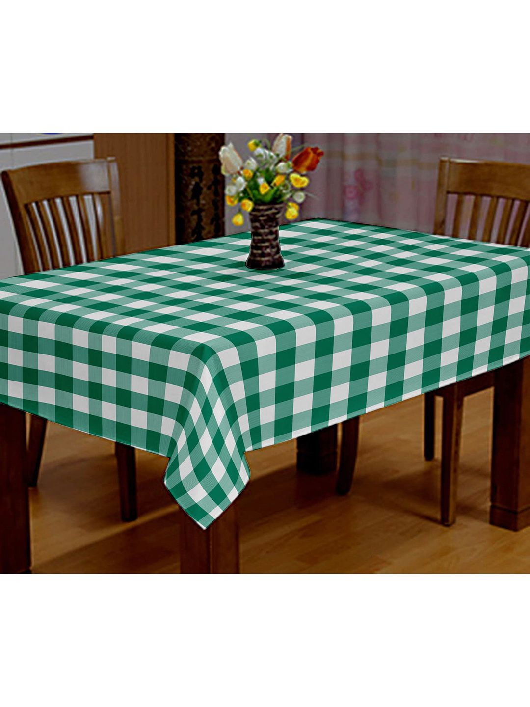Lushomes Parrot Green Buffalo Checks Plaid Dining Table Cover Cloth Price in India