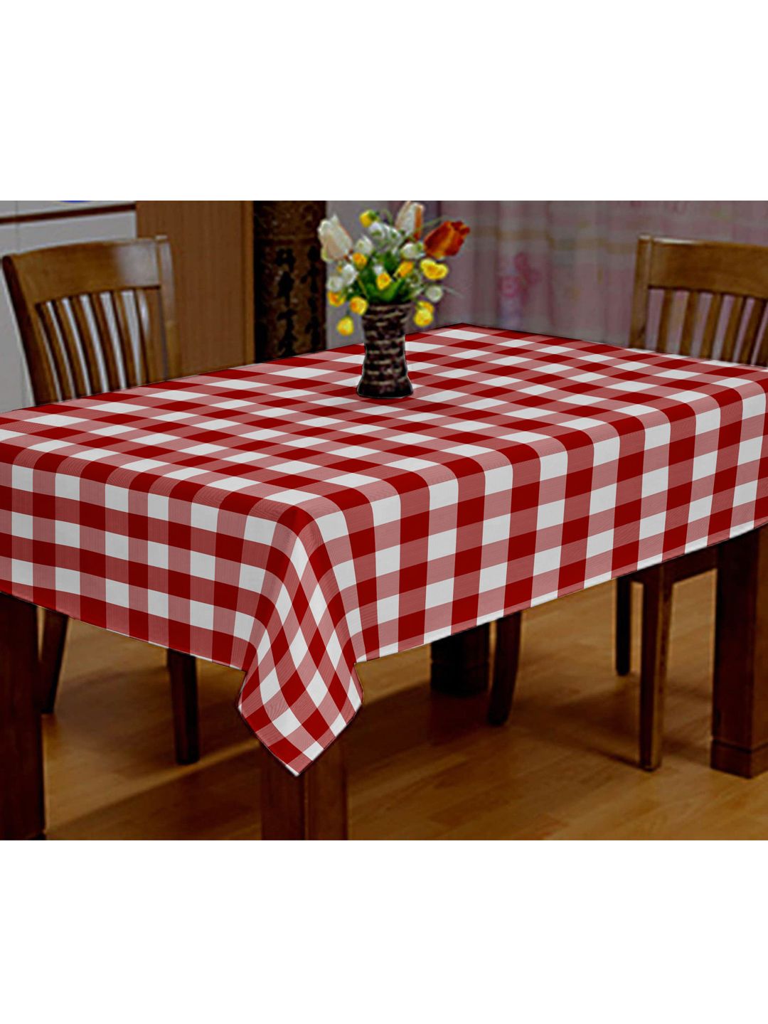 Lushomes Red & White Checked Rectangular 4-Seater Table Cloth Price in India