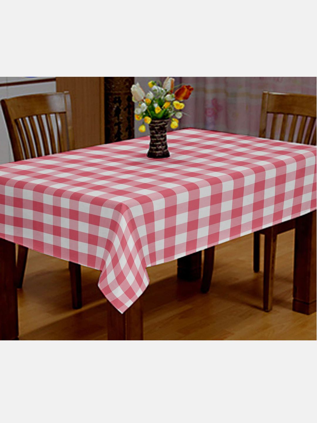 Lushomes Pink & White Plaid Dining Table Cover Cloth Price in India