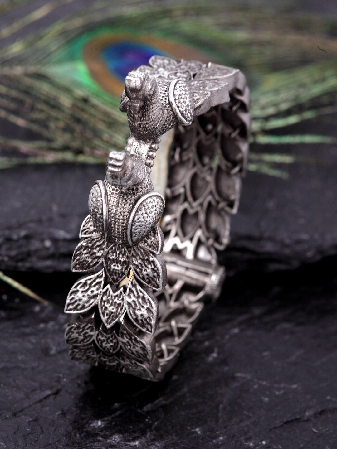 DUGRISTYLE Women Silver-Toned Brass Oxidised Silver-Plated Wraparound Bracelet Price in India