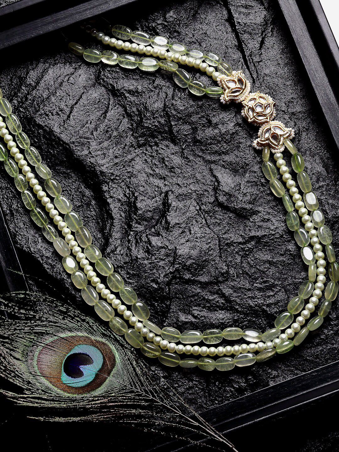 DUGRISTYLE Gold-Plated & Green Sterling Silver Layered Necklace Price in India