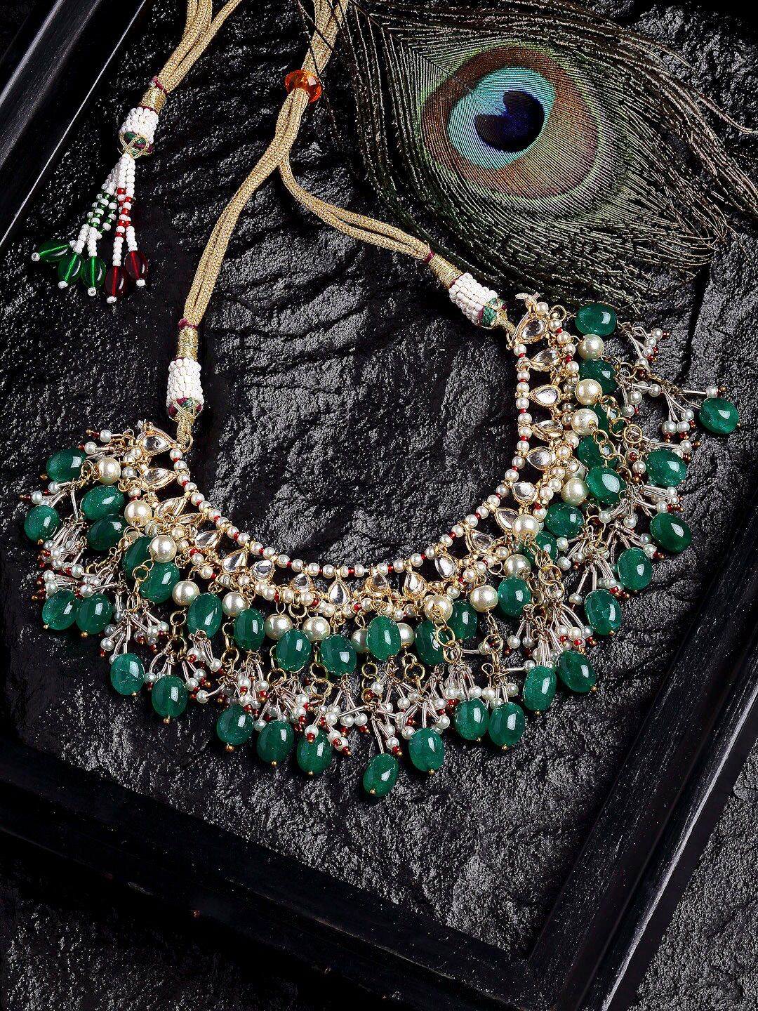 DUGRISTYLE Gold-Plated Green Sterling Silver Handcrafted Necklace Price in India