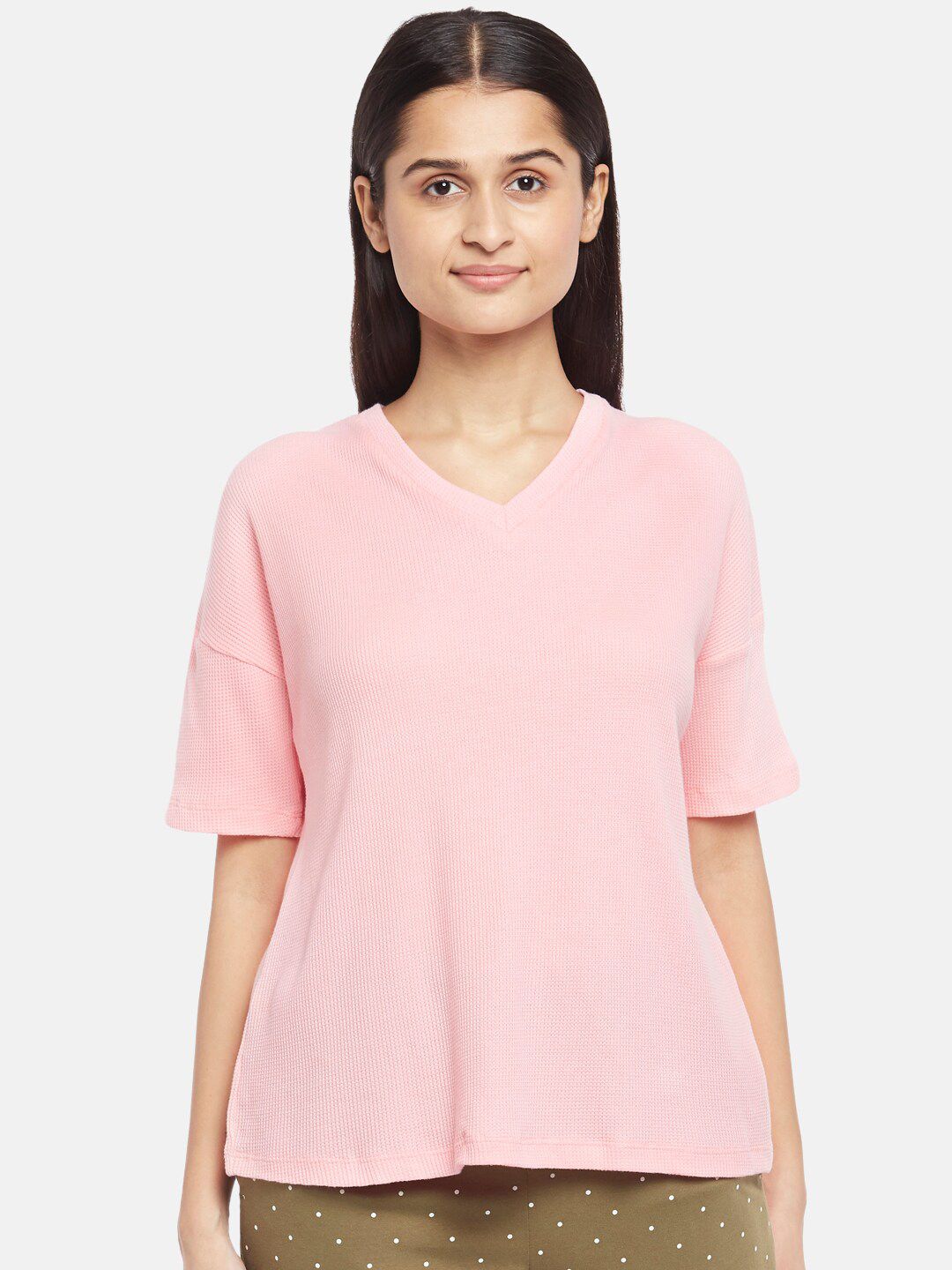 Dreamz by Pantaloons Pink Drop Shoulder Sleeves Regular Lounge tshirt Price in India