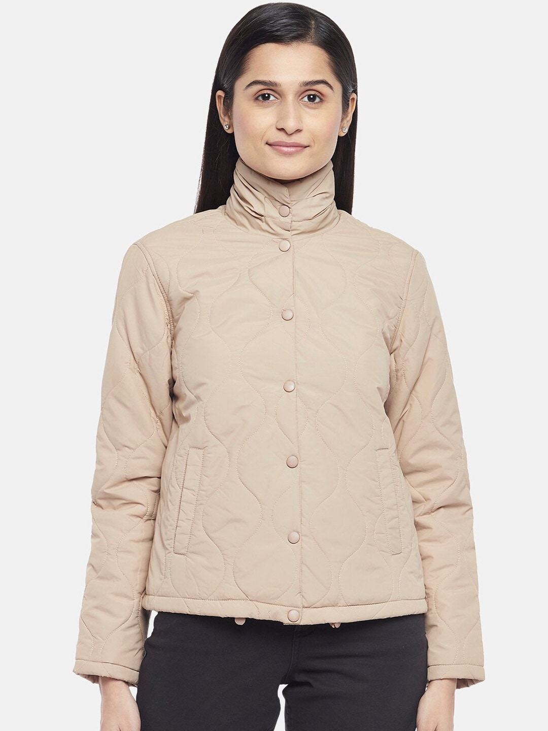 Honey by Pantaloons Women Beige Quilted Jacket Price in India