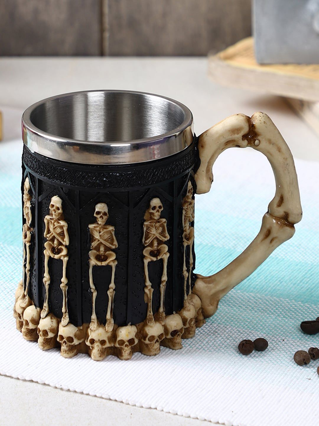 TIED RIBBONS Black & Beige Skeleton Design Skull Coffee Mug Price in India
