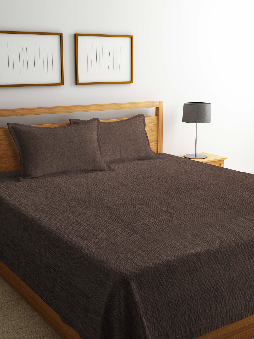 KLOTTHE Brown Solid Cotton Double Bed Cover With 2 Pillow Covers Price in India