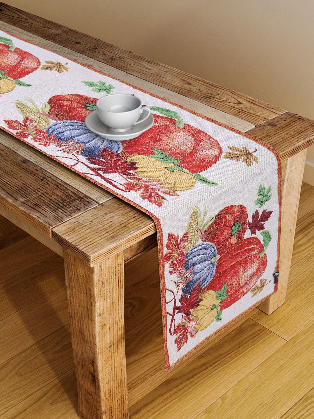 KLOTTHE White & Red Printed Hand-Tufted Table Runner Price in India