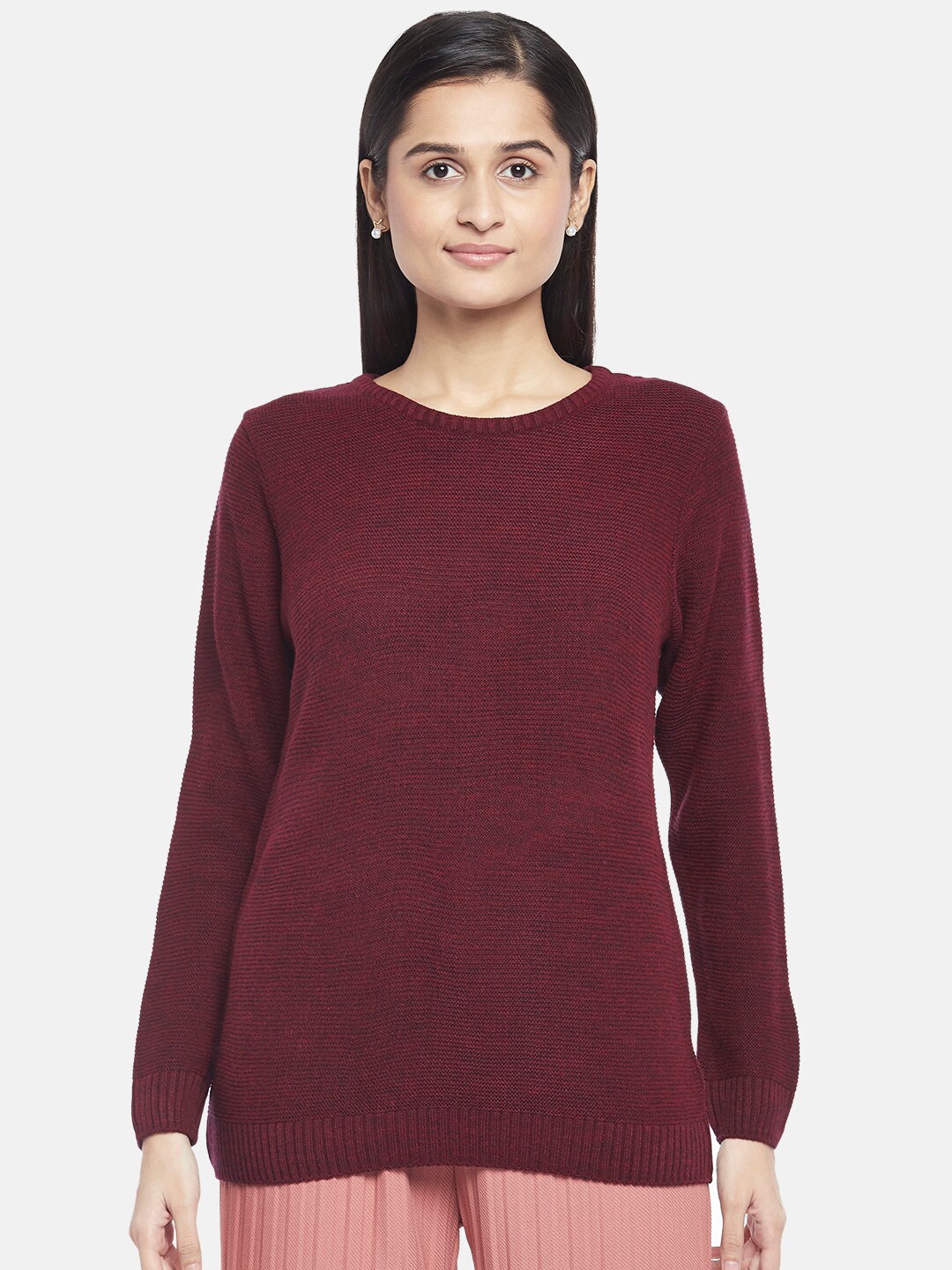 Honey by Pantaloons Women Red Pullover Longline Acrylic Sweater Price in India