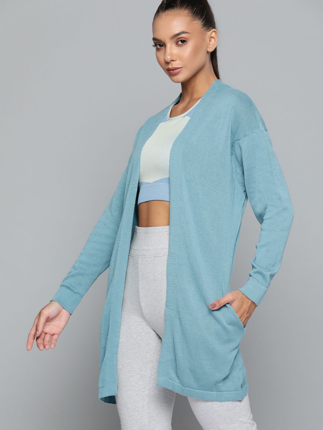 HRX By Hrithik Roshan Yoga Women Delphinium Blue Rapid-Dry Solid Sweater Price in India