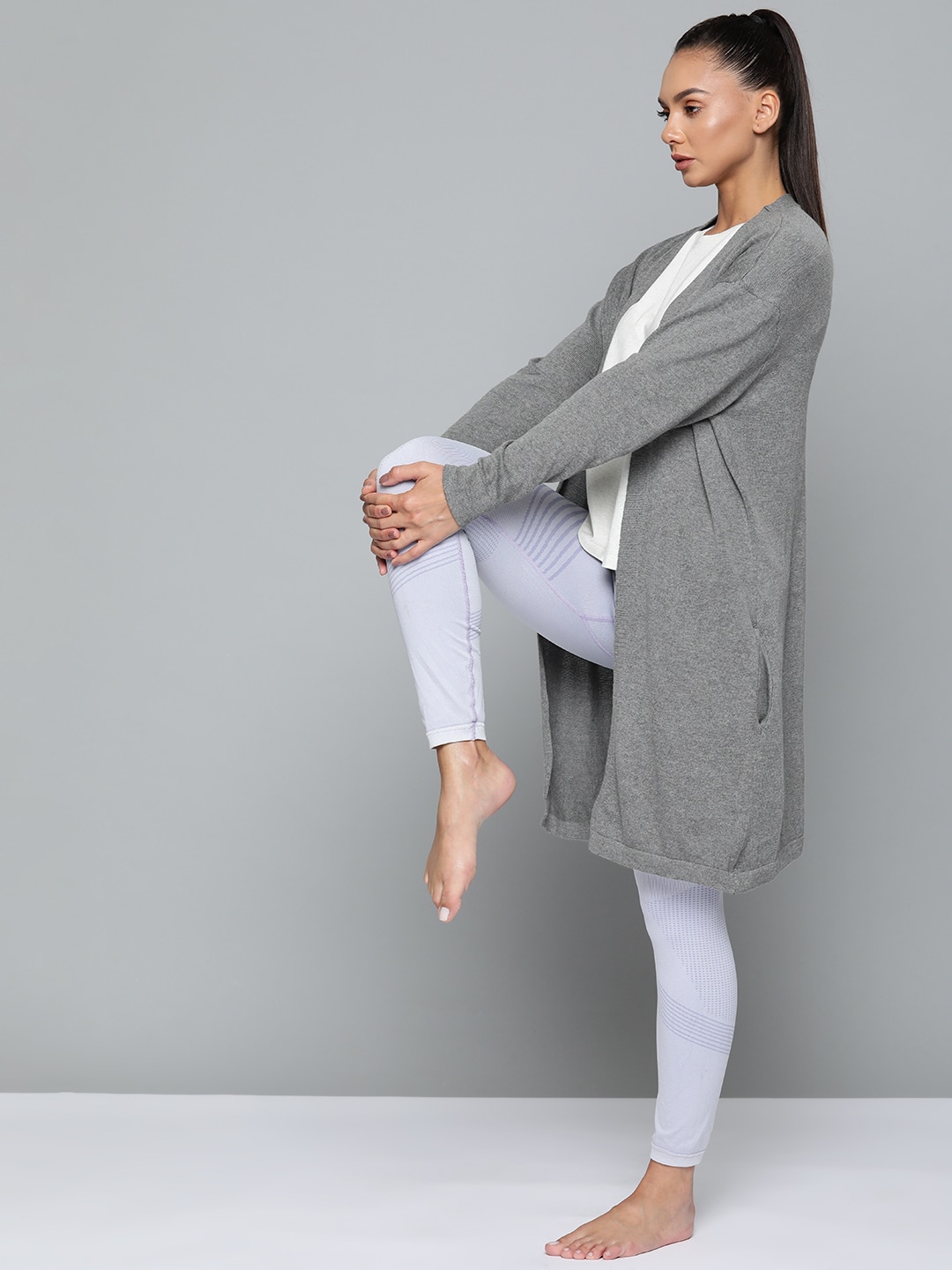 HRX By Hrithik Roshan Yoga Women Good Grey Rapid-Dry Solid Sweater Price in India