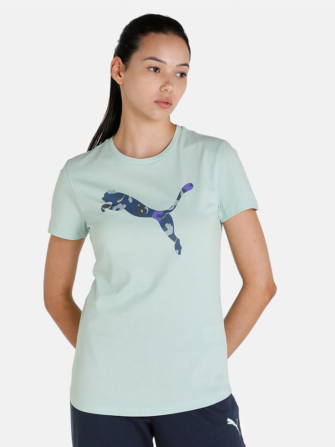 Puma Women Green Brand Logo Printed T-shirt Price in India