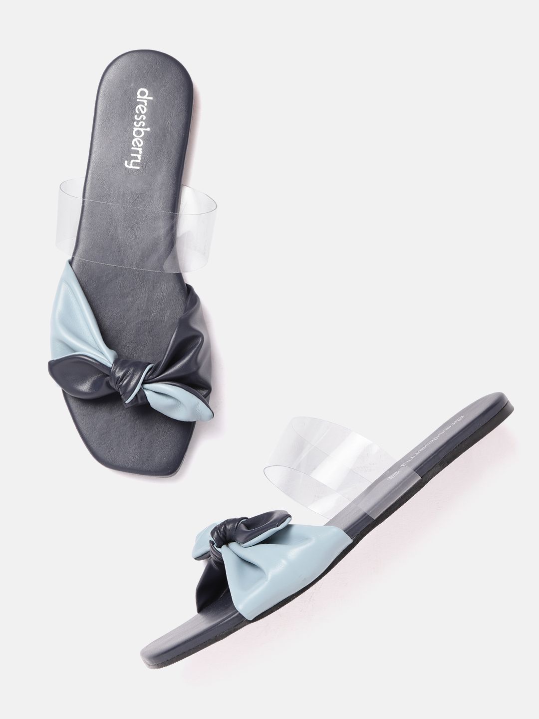 DressBerry Women Blue & Transparent Colourblocked Open Toe Flats with Bows Price in India