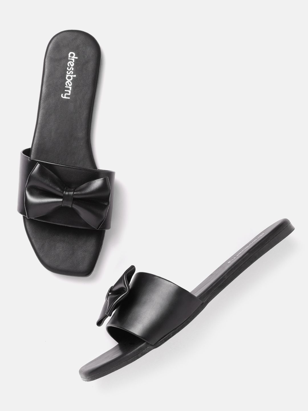 DressBerry Women Black Open Toe Flats with Bows Price in India