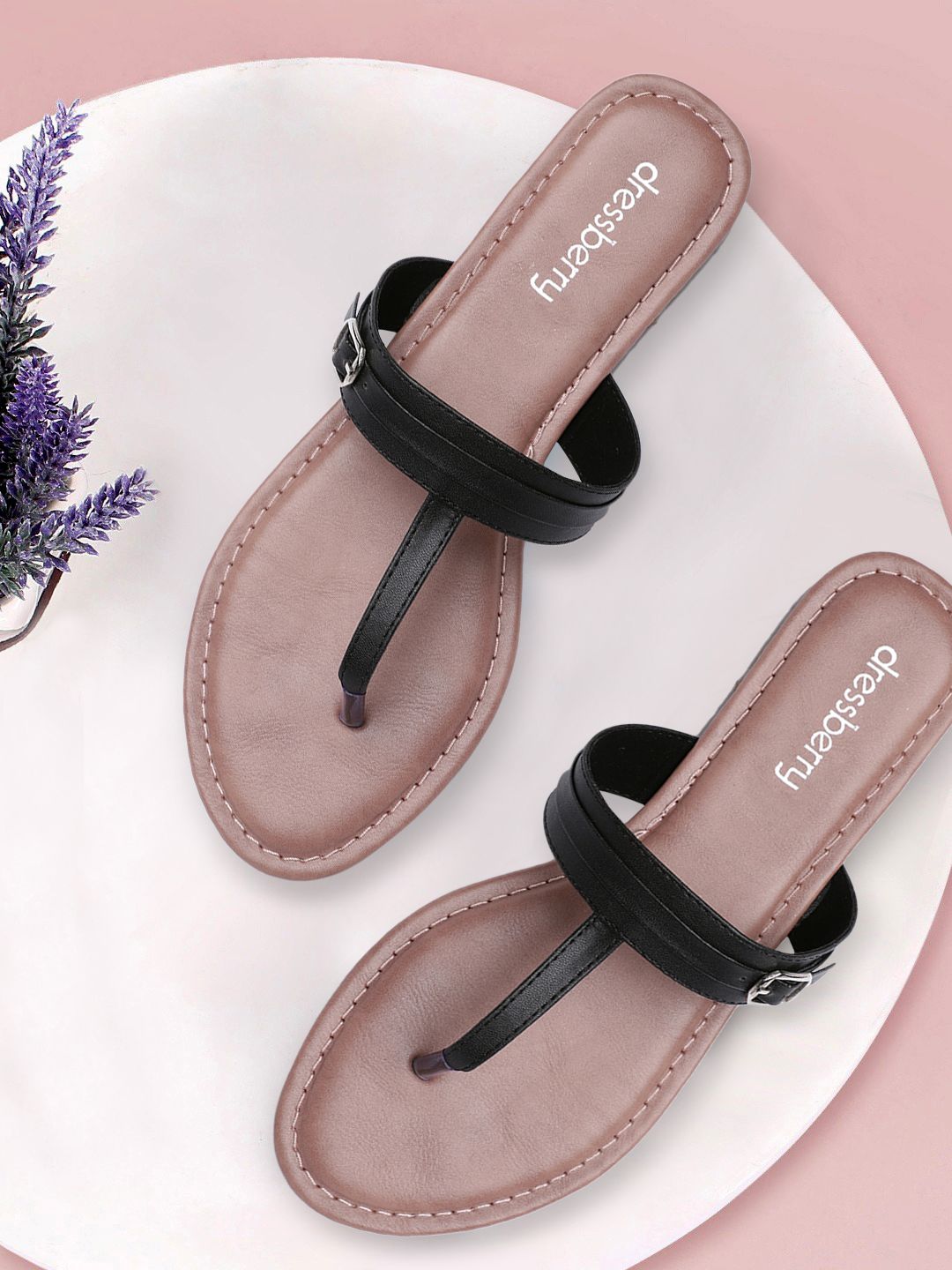 DressBerry Women Black T-Strap Flats Price in India