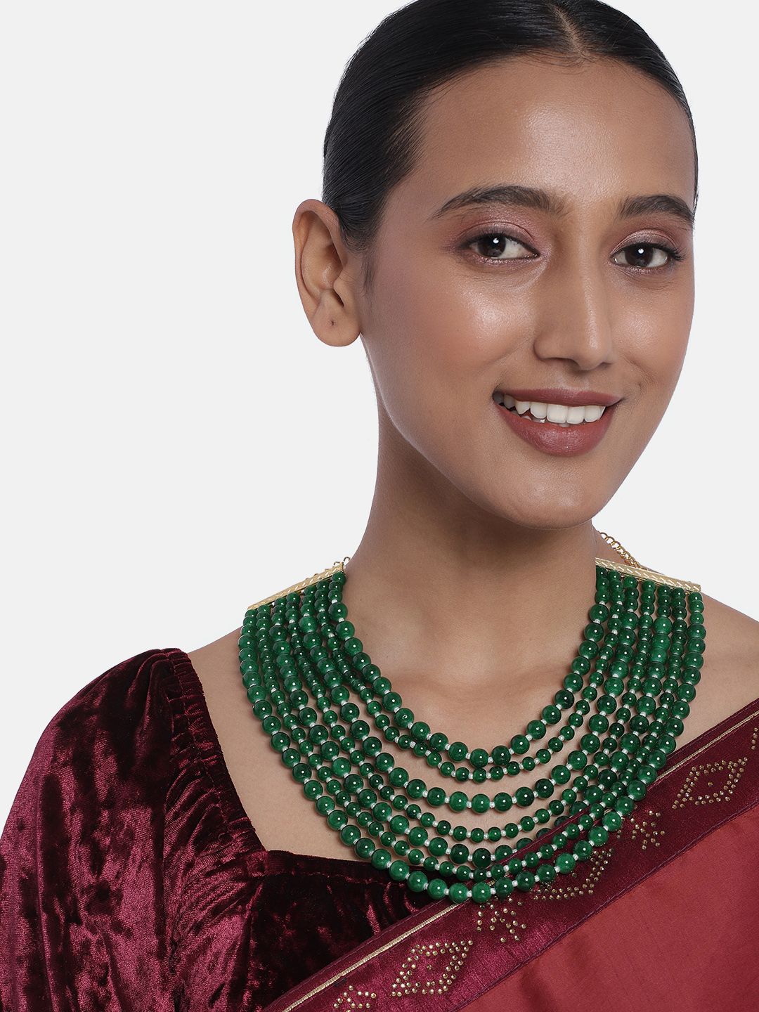 Peora Green Gold-Plated Layered Necklace Price in India