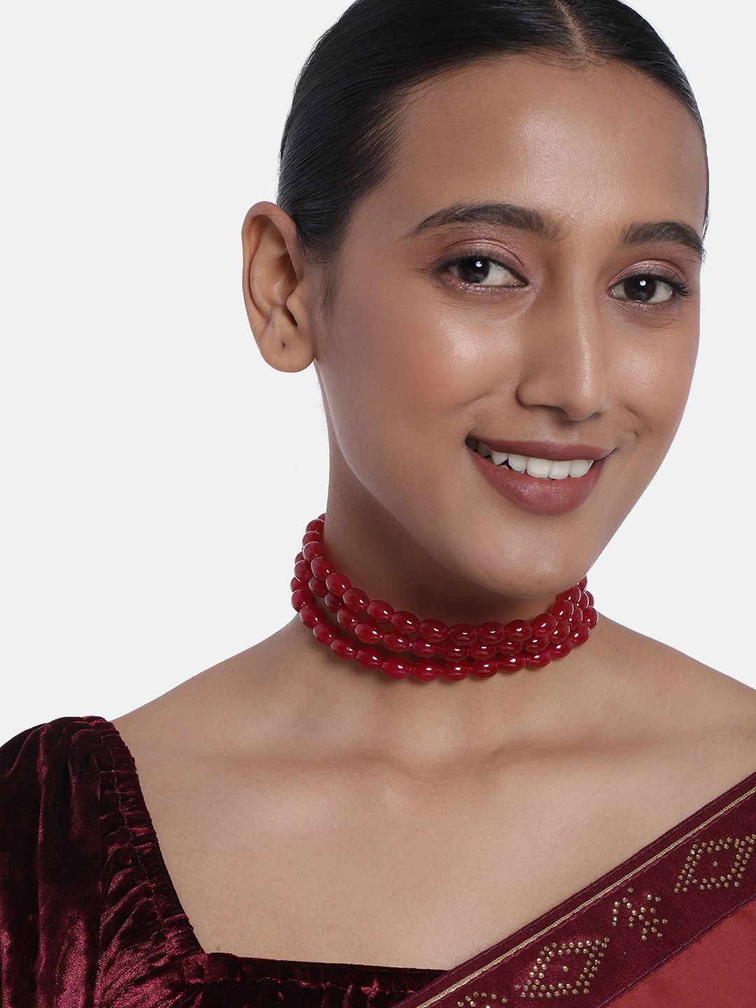 Peora Maroon Gold-Plated Choker Necklace Price in India