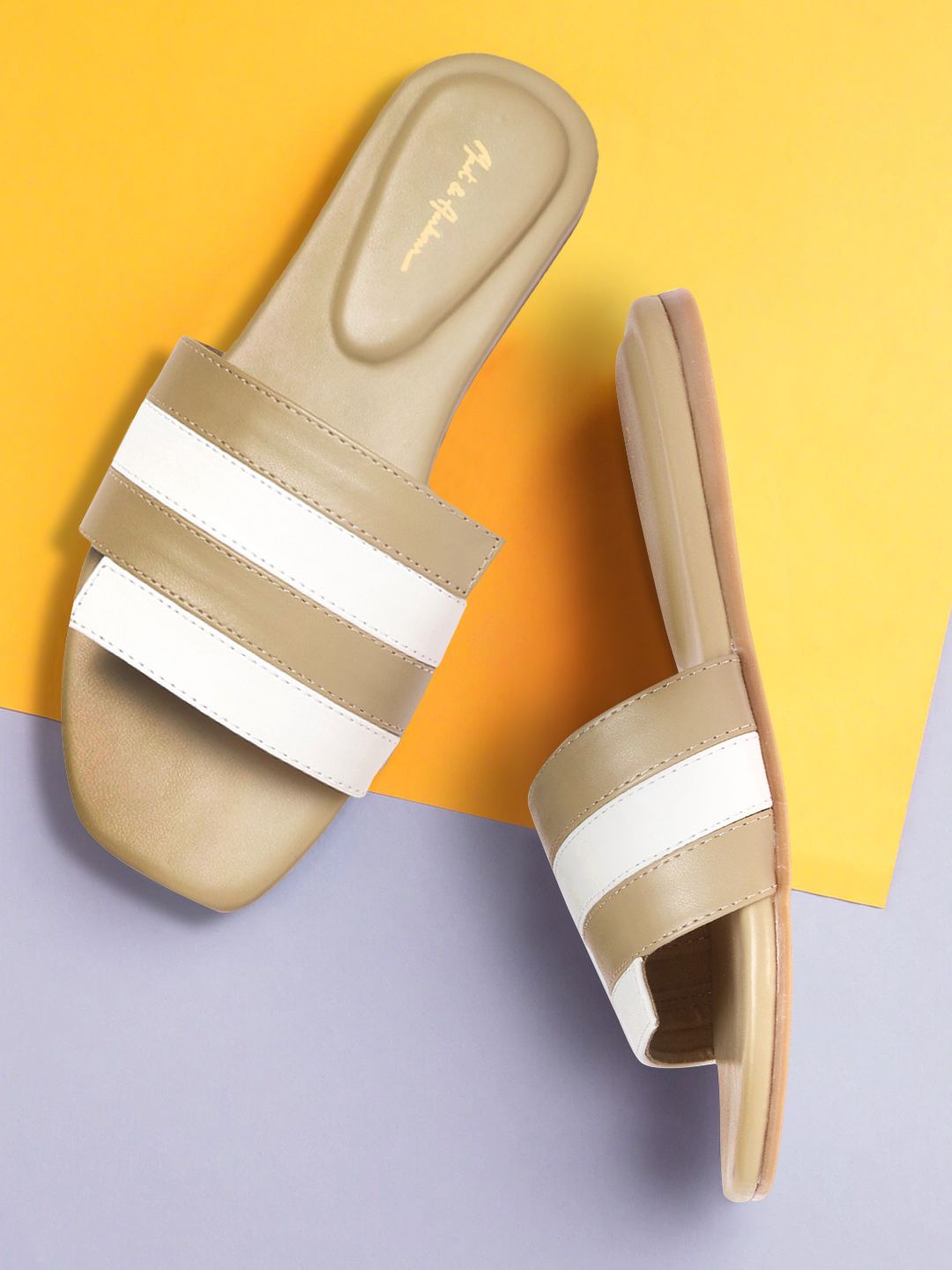 Mast & Harbour Women Taupe & White Striped Open Toe Flats Price in India