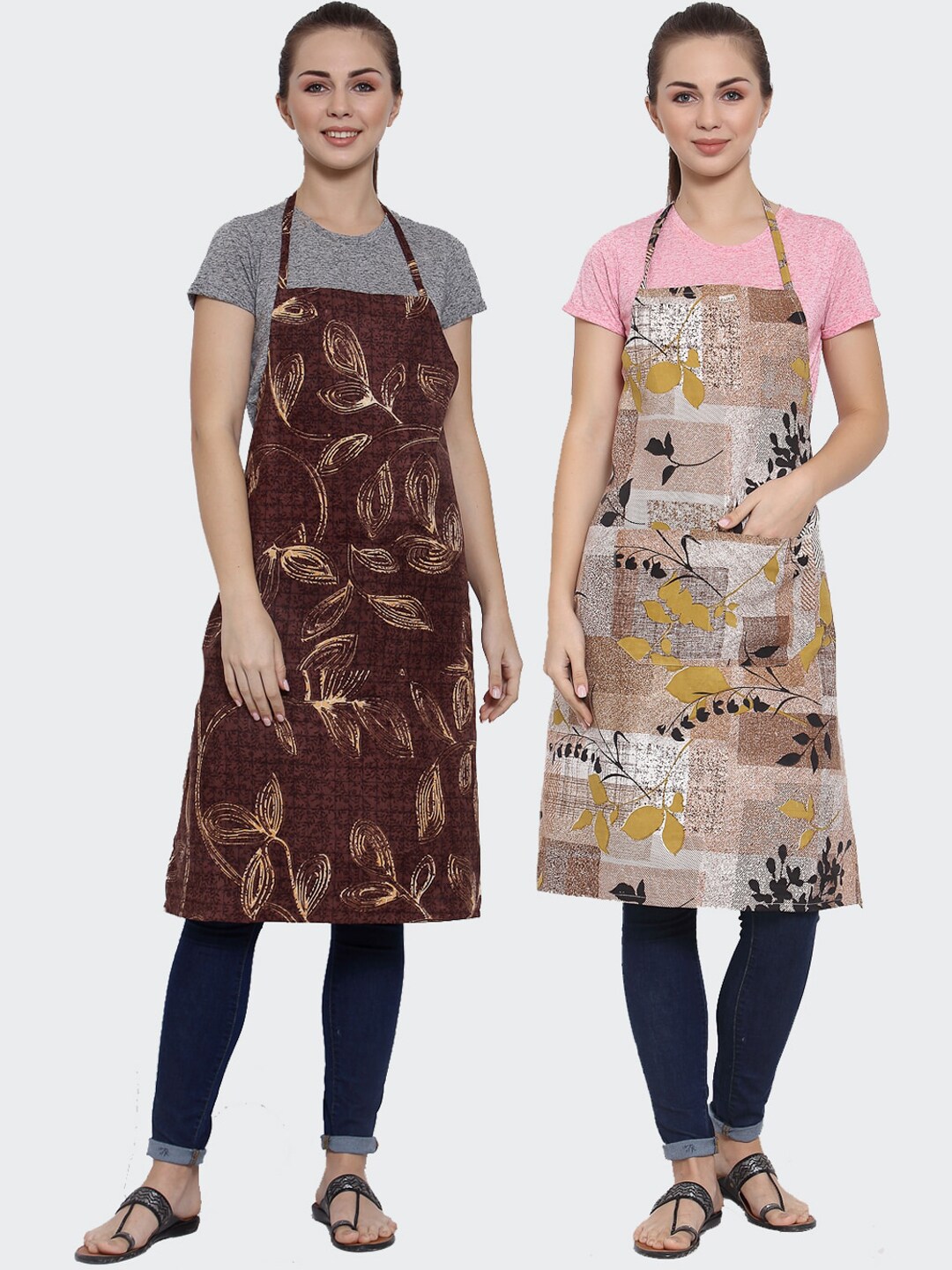 Arrabi Woman Pack of 2 Cotton Blend Apron With 2 Patch Pockets Price in India