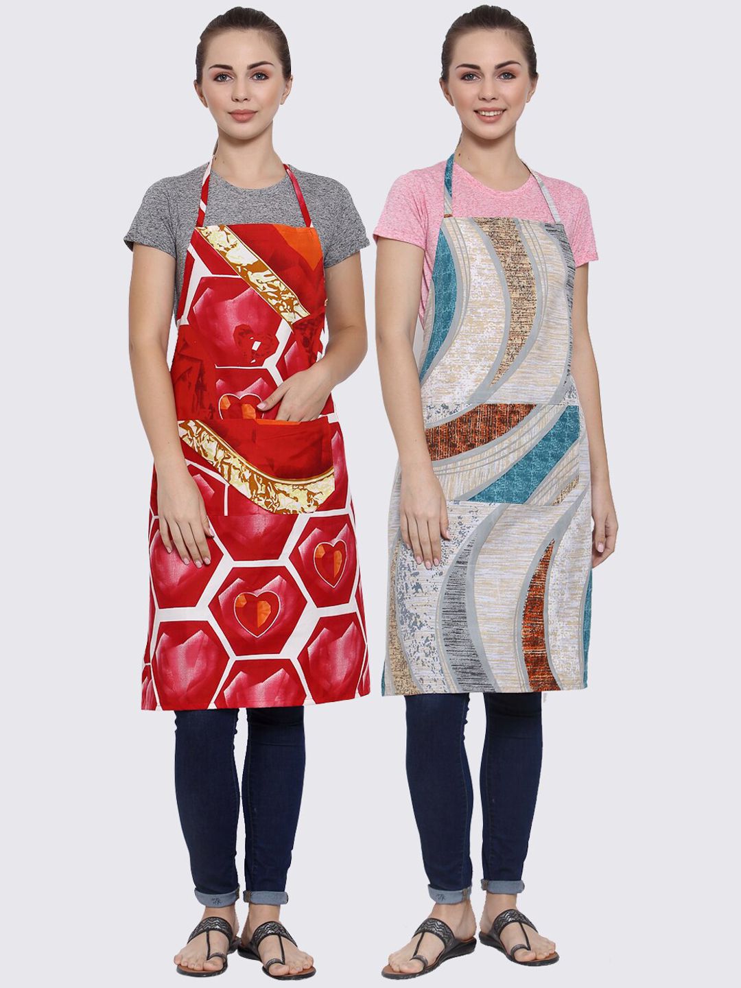 Arrabi Pack of 2 Printed Apron With Pockets Price in India