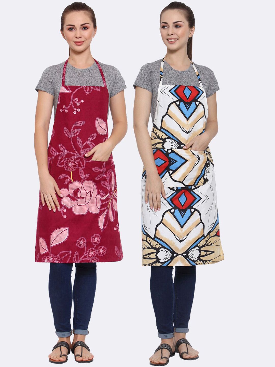 Arrabi Multicoloured Pack of 2 Printed Aprons Price in India