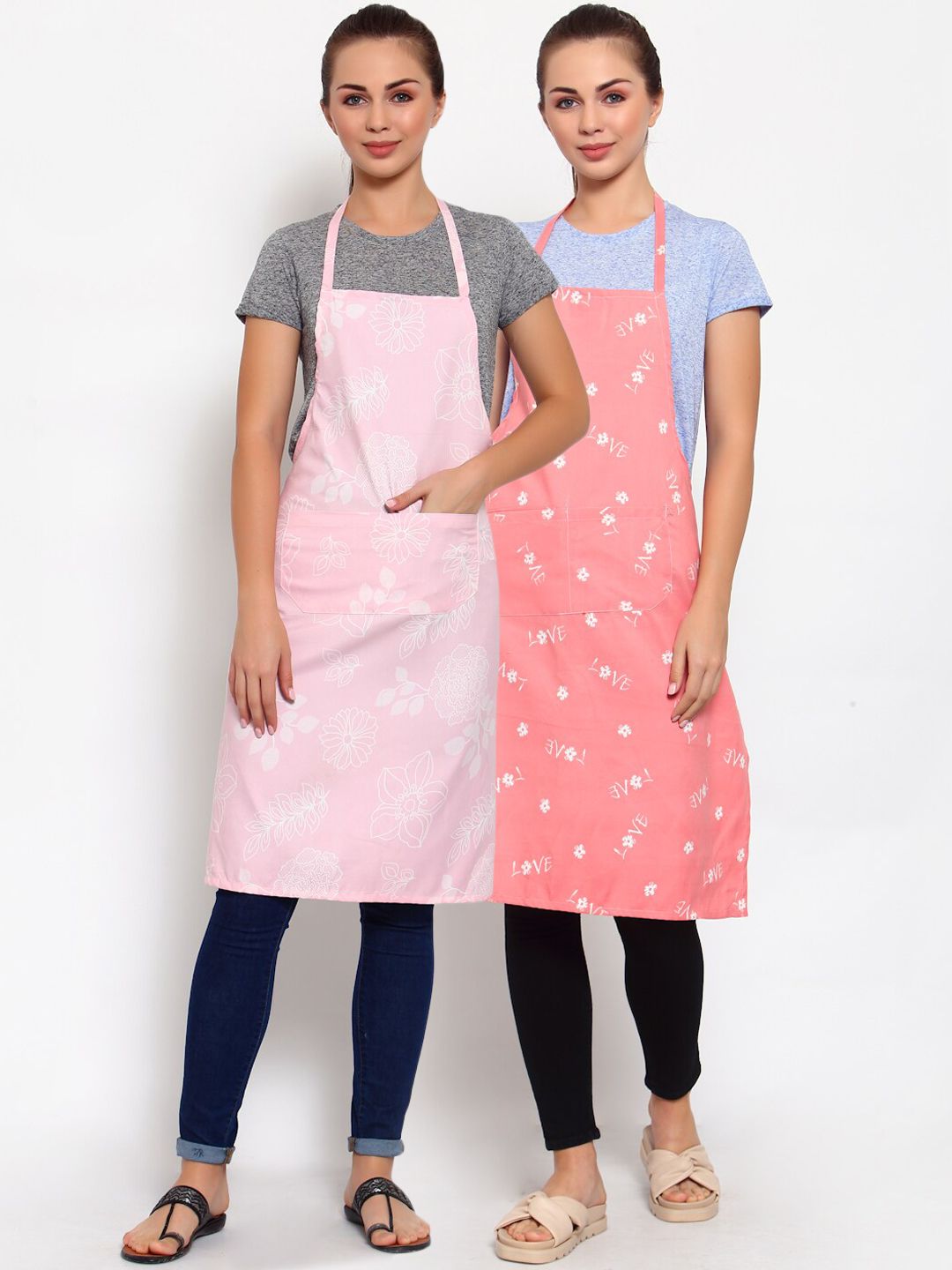 Arrabi Woman Pack of 2 Cotton Blend Apron With Patch Pockets Price in India