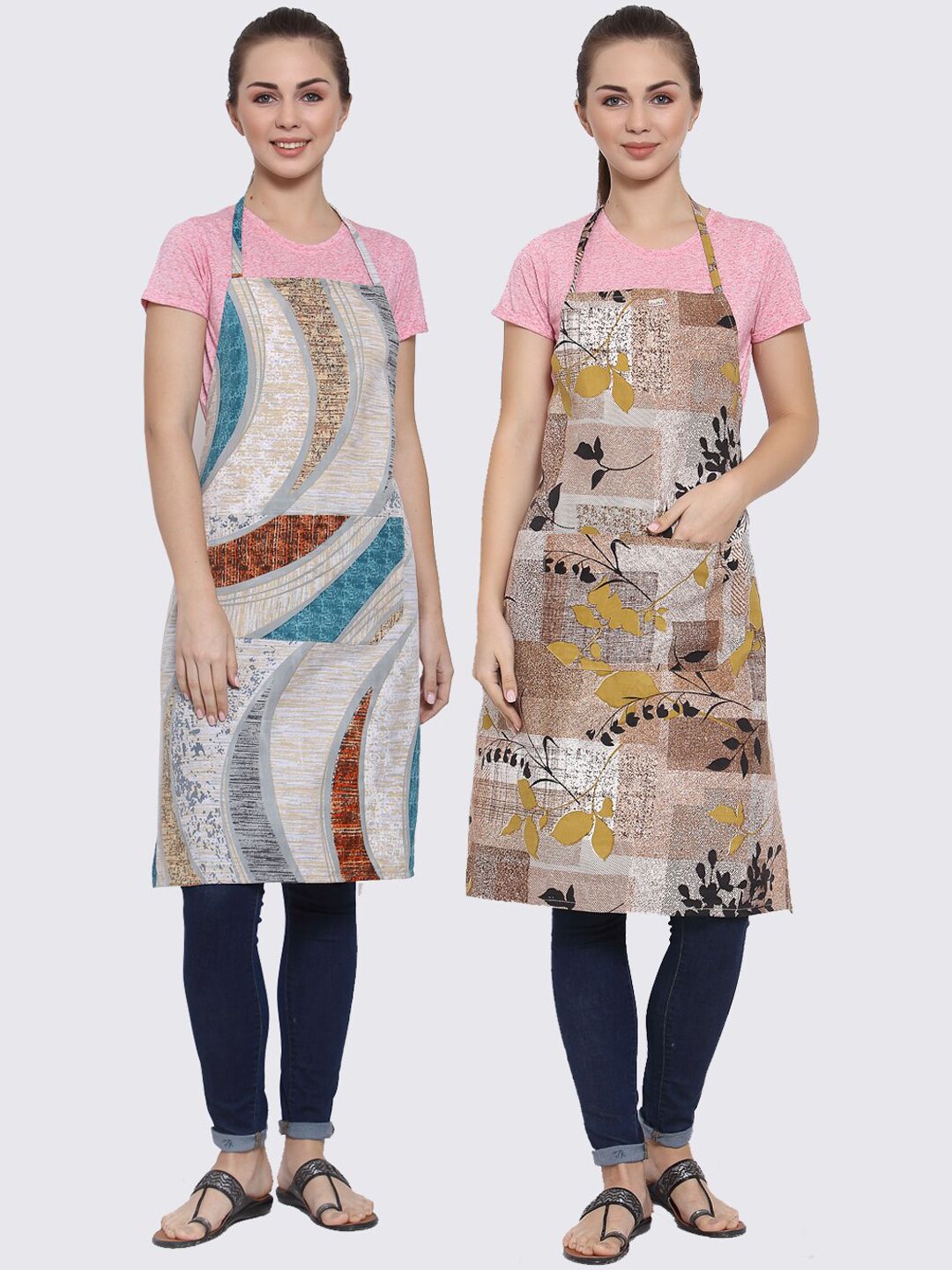 Arrabi Pack of 2 Printed Apron With Pockets Price in India