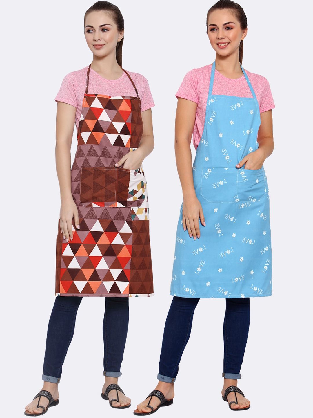 Arrabi Pack of 2 Printed Apron With Pockets Price in India