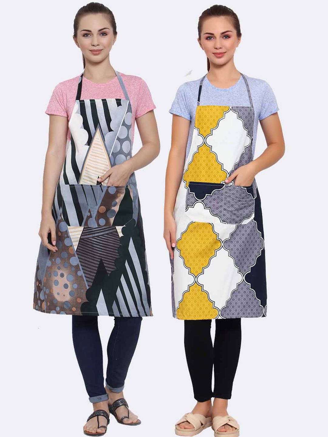 Arrabi Woman Pack of 2 Cotton Blend Apron With Patch Pockets Price in India