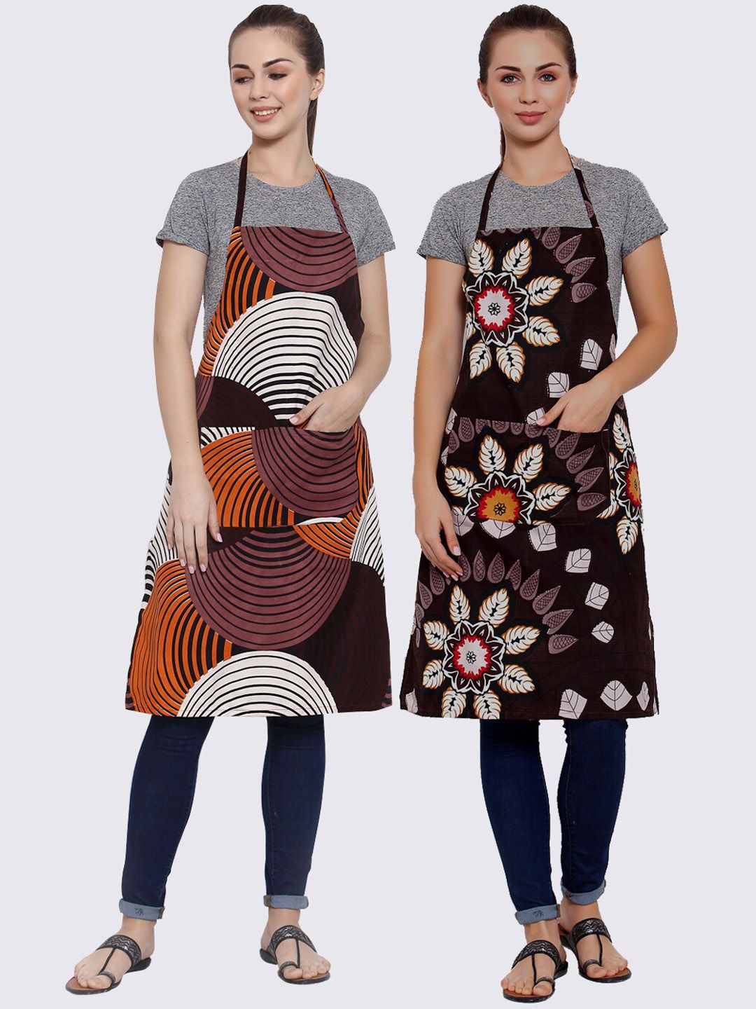 Arrabi Unisex Set Of 2 Multicoloured Printed Aprons Price in India