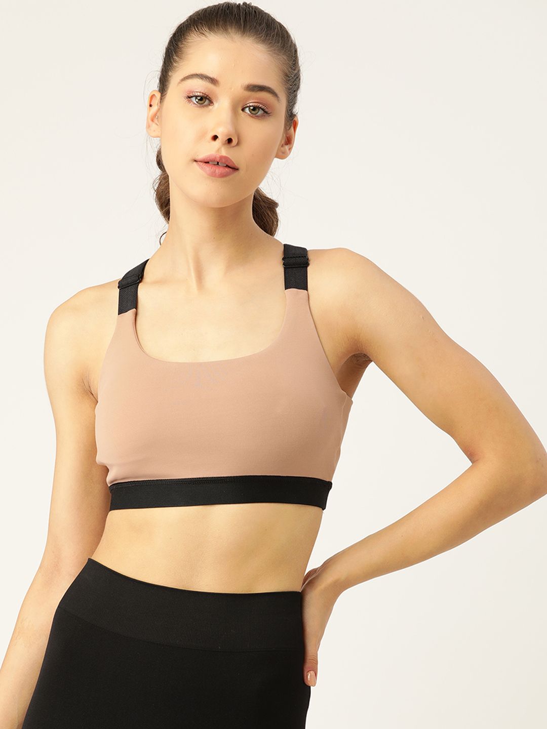 KICA Women Beige High Support Sports Bra In Buttery Soft Fabric With Removable Padding Price in India