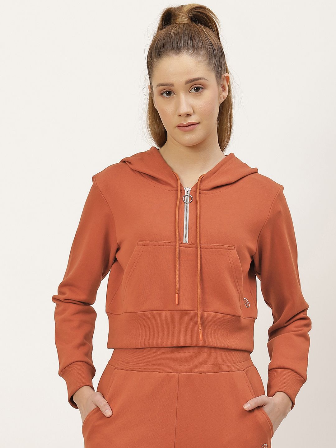 KICA Women Rust Solid Rapid-Dry Hooded Sweatshirt Price in India