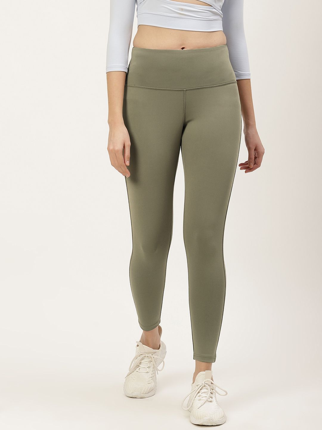 KICA Women Olive Green High Waisted Tights In Signature Buttery Soft Fabric Price in India