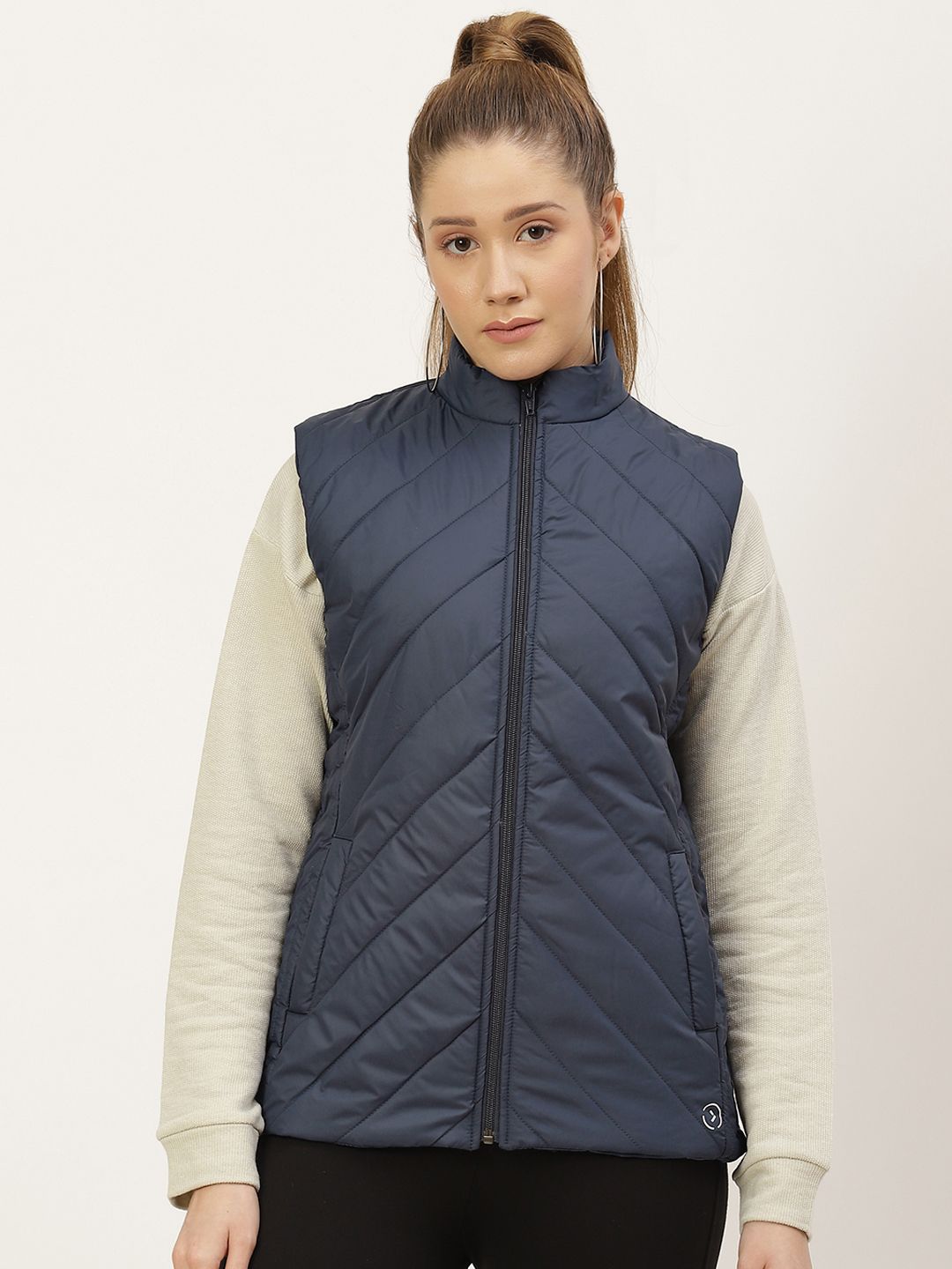 KICA Women Navy Blue Solid Nylon Rapid-Dry Regular Quilted Jacket Price in India