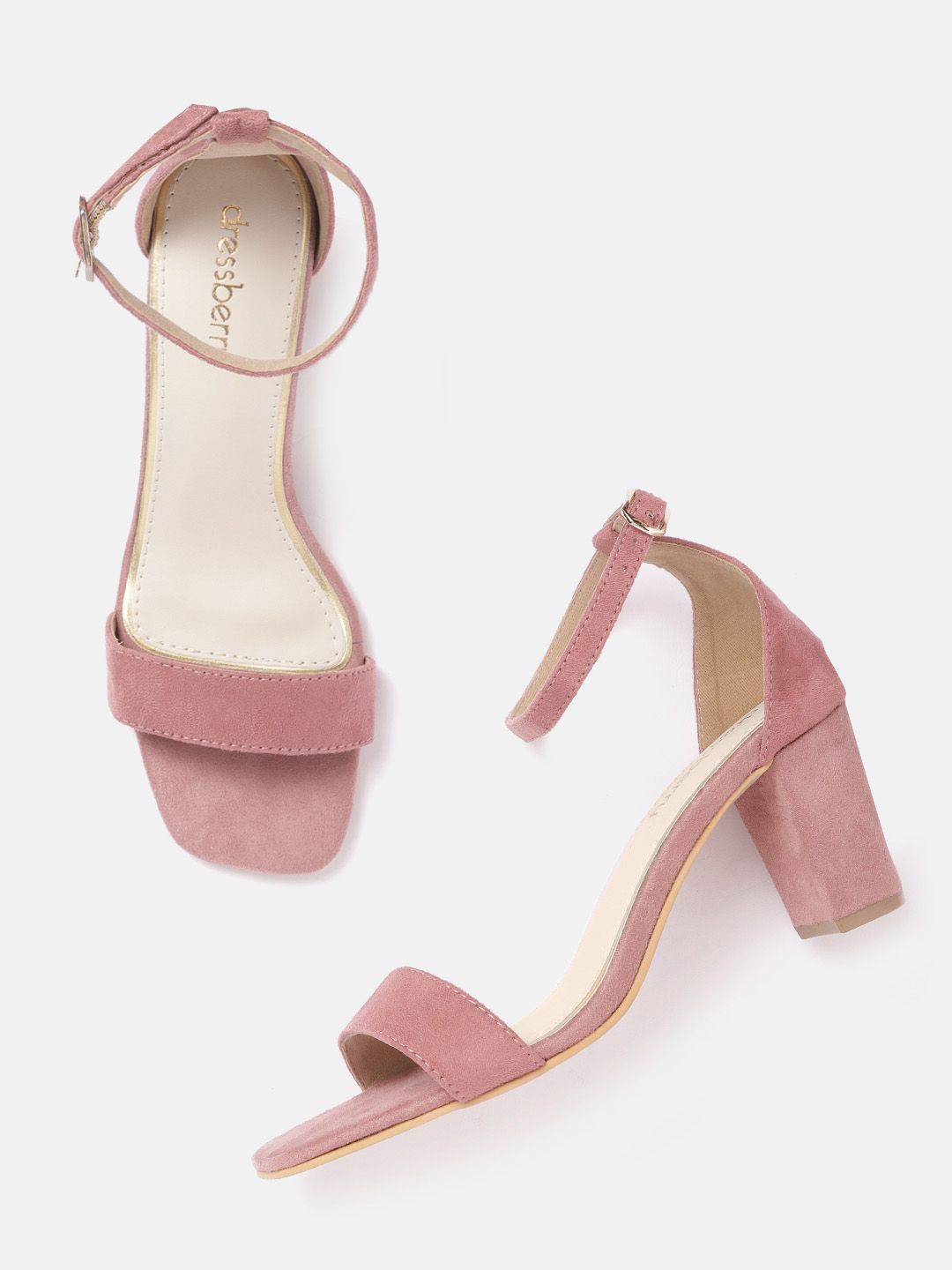 DressBerry Women Peach-Coloured Suede Finish Mid-Top Block Heels Price in India