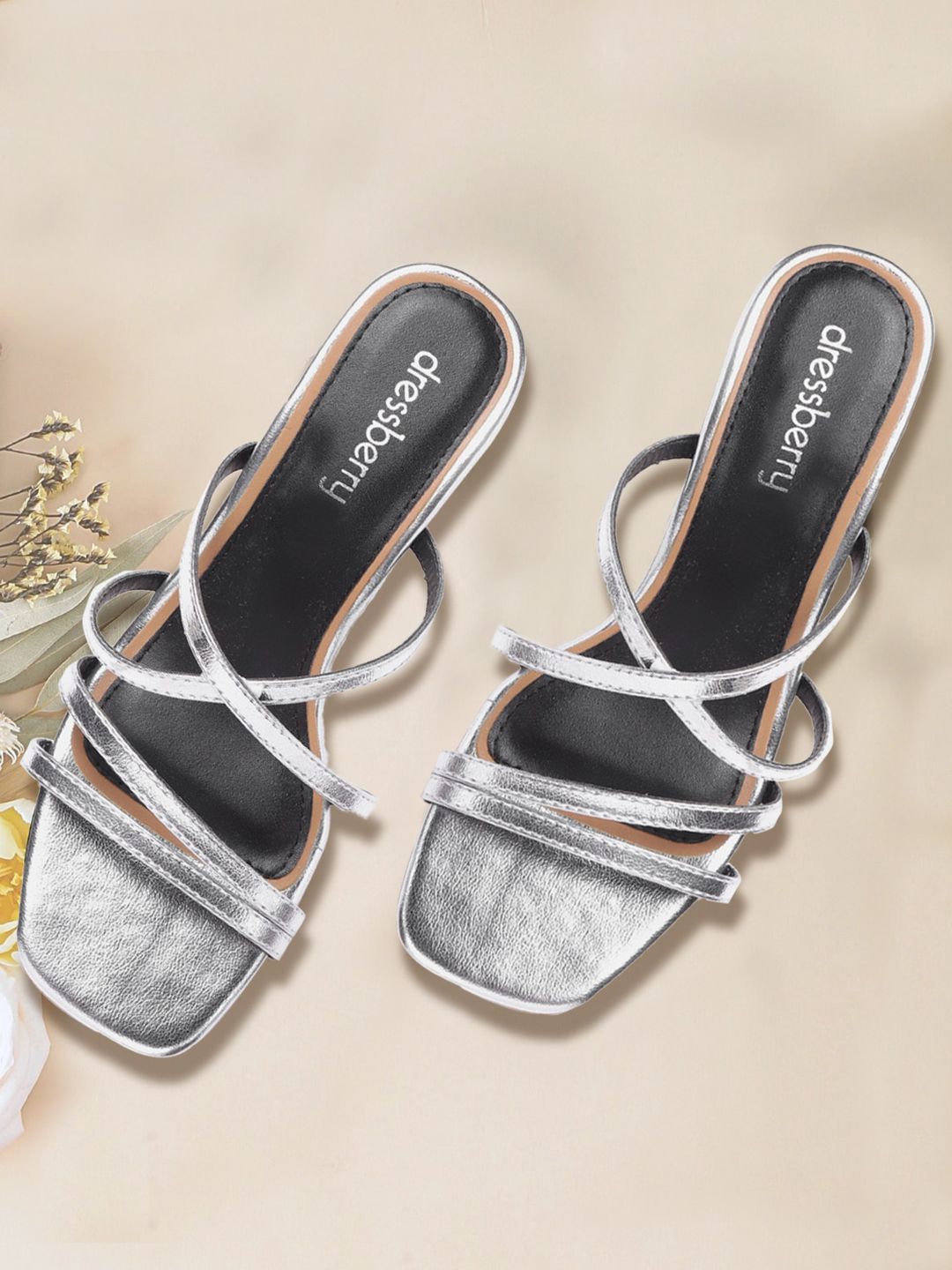 DressBerry Women Silver-Toned Solid Block Heels Price in India