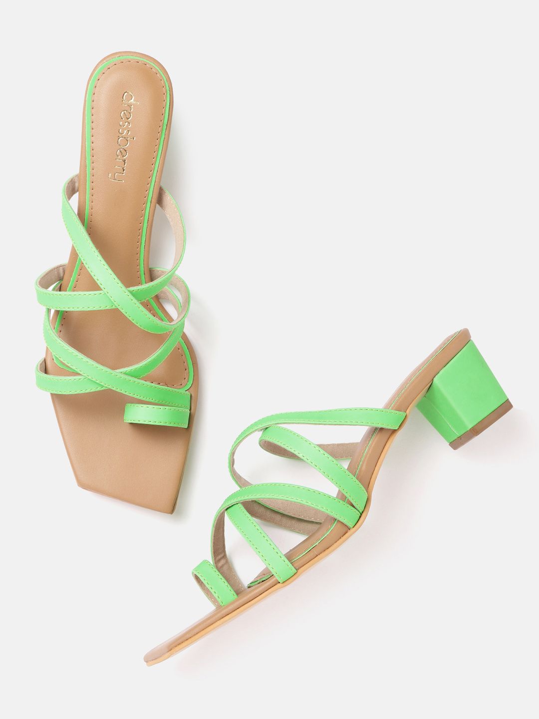 DressBerry Women Neon Green Solid Block Heels Price in India