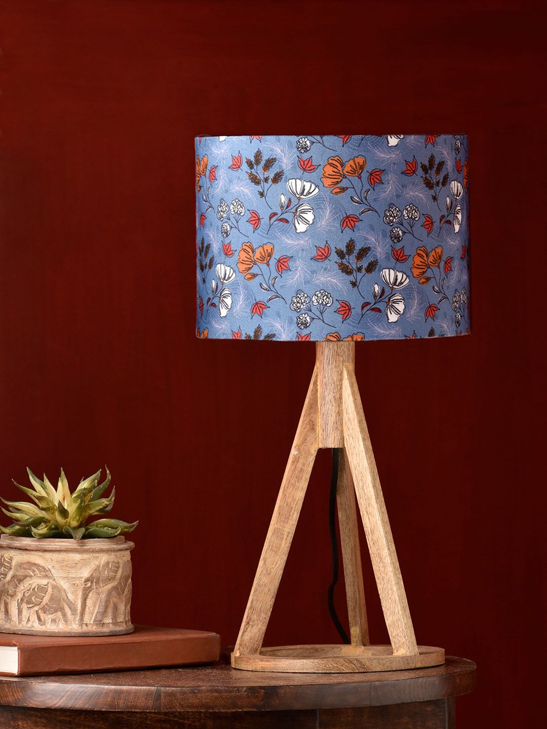 green girgit Multicolored Printed Cylindrical Wooden Lamp Price in India