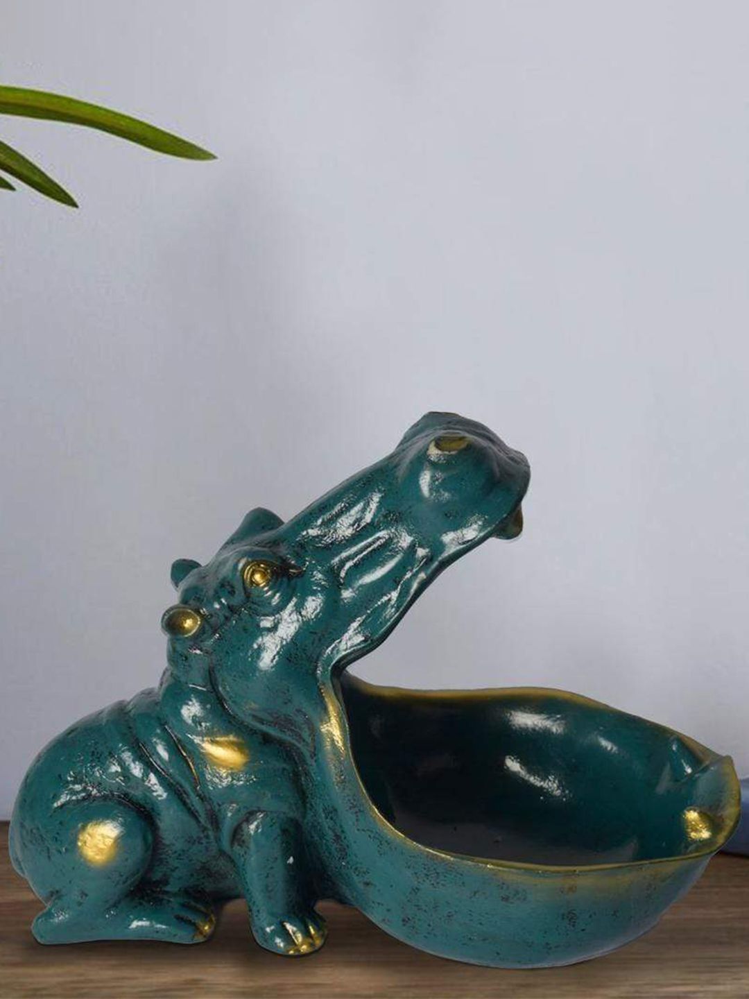 THE ARTMENT Green & Gold-Toned Hungry Hippo Storage Bowl Showpiece Price in India