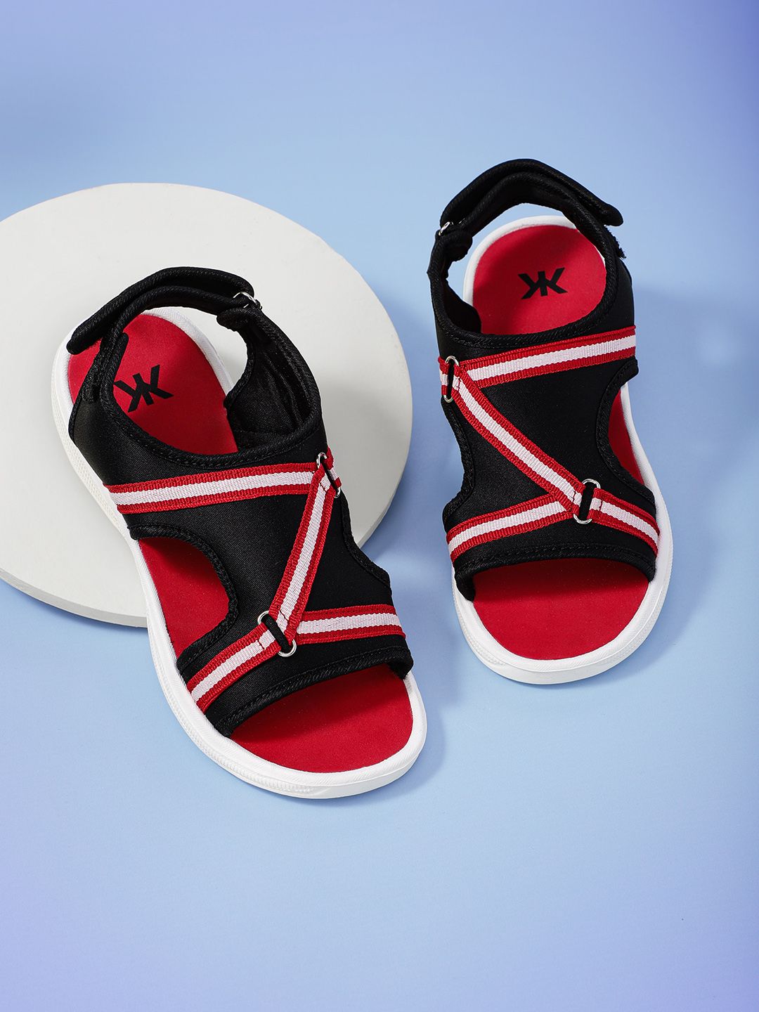 Kook N Keech Women Black & Red Striped Sports Sandals Price in India