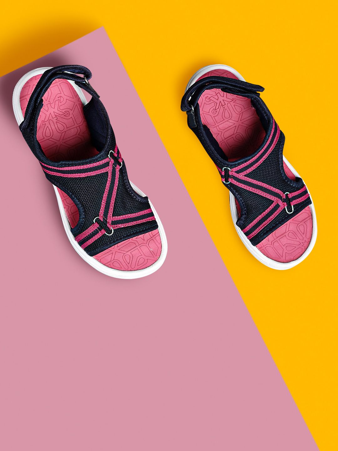 Kook N Keech Women Navy & Pink Striped Sports Sandals Price in India