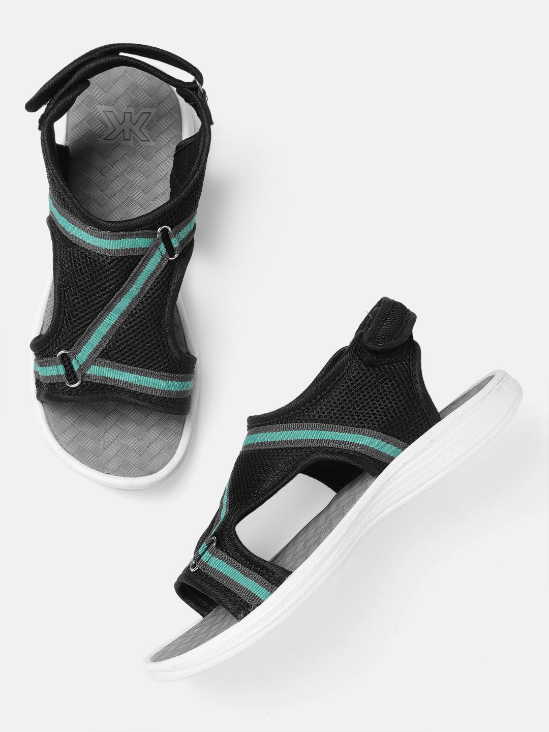 Kook N Keech Women Black & Green Solid Sports Sandals Price in India